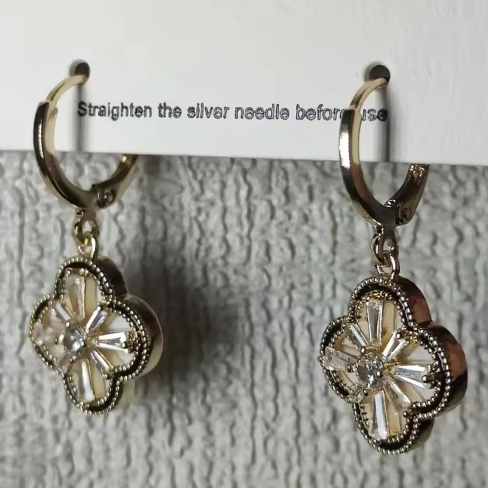 Clover Earrings Elegant Two-Sided Four-Leaf Clover Earrings โ Gold Plated - Picture 8 of 15